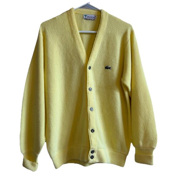 Vintage 80's Lacoste Cardigan Sweater Mens M Yellow Golf Caddy Shack Grandpa - Picture 11 of 11